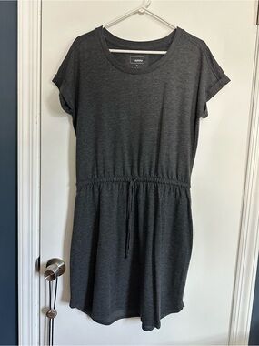 Sonoma Charcoal Short Sleeve Drawstring Waist Mini Dress